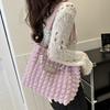 Korean Style Plaid Handbag Beaded Bubble Cloud Bag Fashion Pleated Tote Bag  Girls