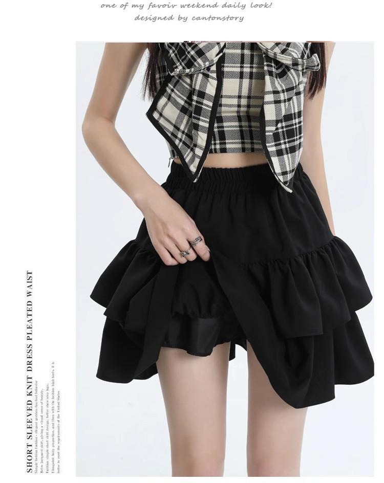 Black High Waist A-line Puffy Skirt for Women, Summer 2026 Trendy Short Umbrella Cake Skirt