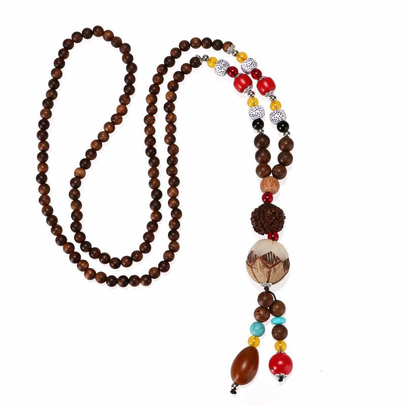 Unisex Tibetan Ethnic Necklace: Versatile, Retro-Style Jewelry with Wooden Accents for Cotton and Linen Outfits