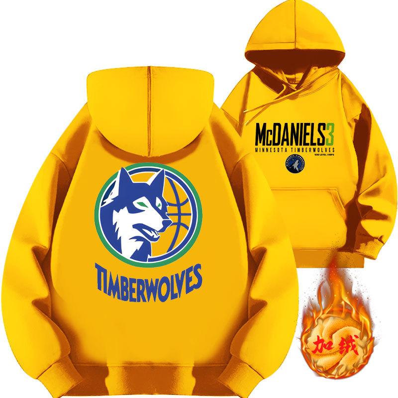 Jayden McDaniels Timberwolves No. 3 Printed Hooded Sweater Top Loose Fall and Winter Fleece Thickened Cap