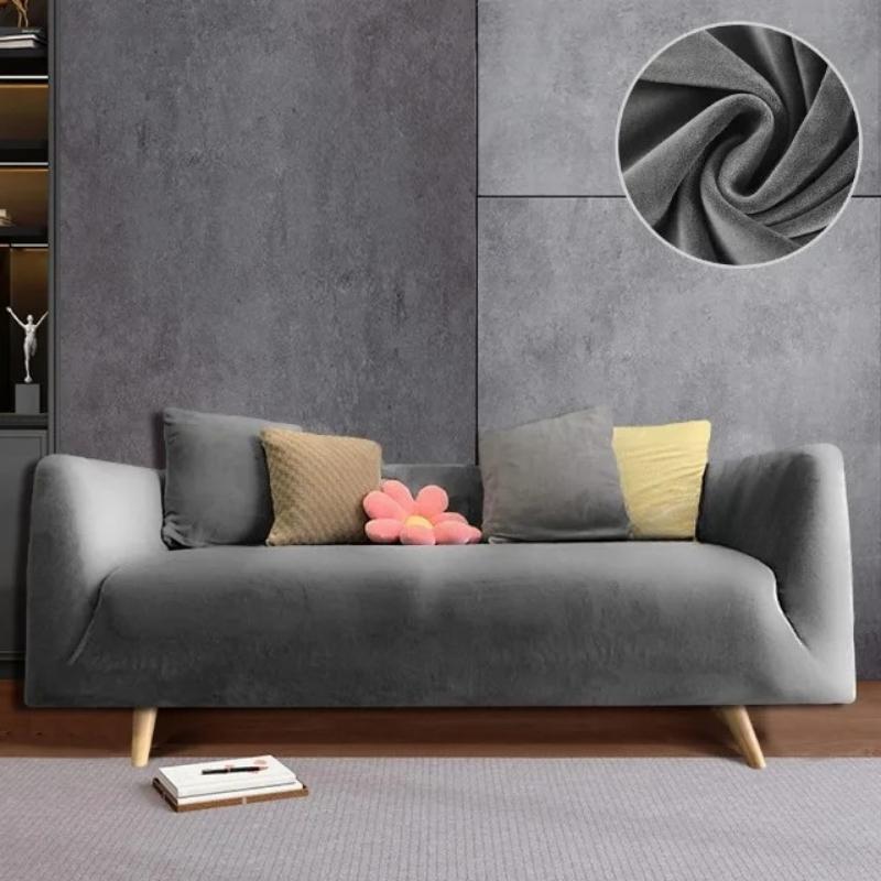Bezieht 1/2/3/4 Personen Sofa-Set Schutz Luxuriöses Flauschiges Weiches Samt-Sofa Alles-Inklusive Flexibler Spandex Einfarbig Schnell Abnehmbar Premium 1PC 1seat 90-140cm