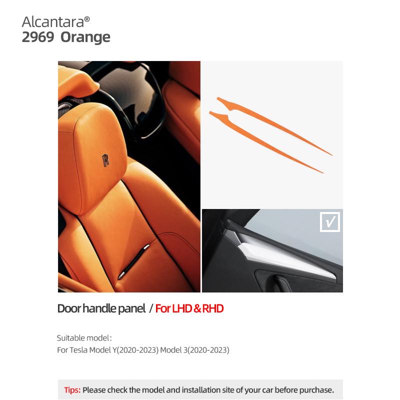 Betterhumz For Tesla Model Y Model 3 Car Door Handle Side Trim Armrest Strip Made of Alcantara Cover Interior Decor Accessories