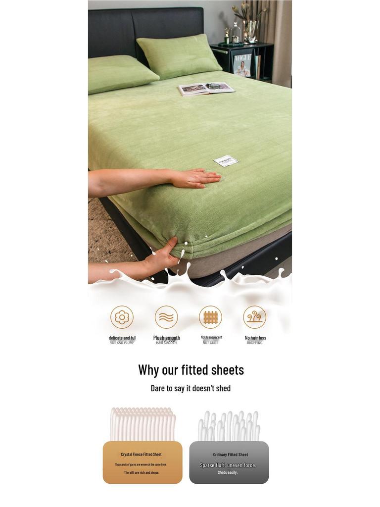 Winter Crystal Velvet Bedspread Set: Single-Piece Milk Velvet Fitted Sheet & Protective Cover for Dorm, Thickened Three-Piece.