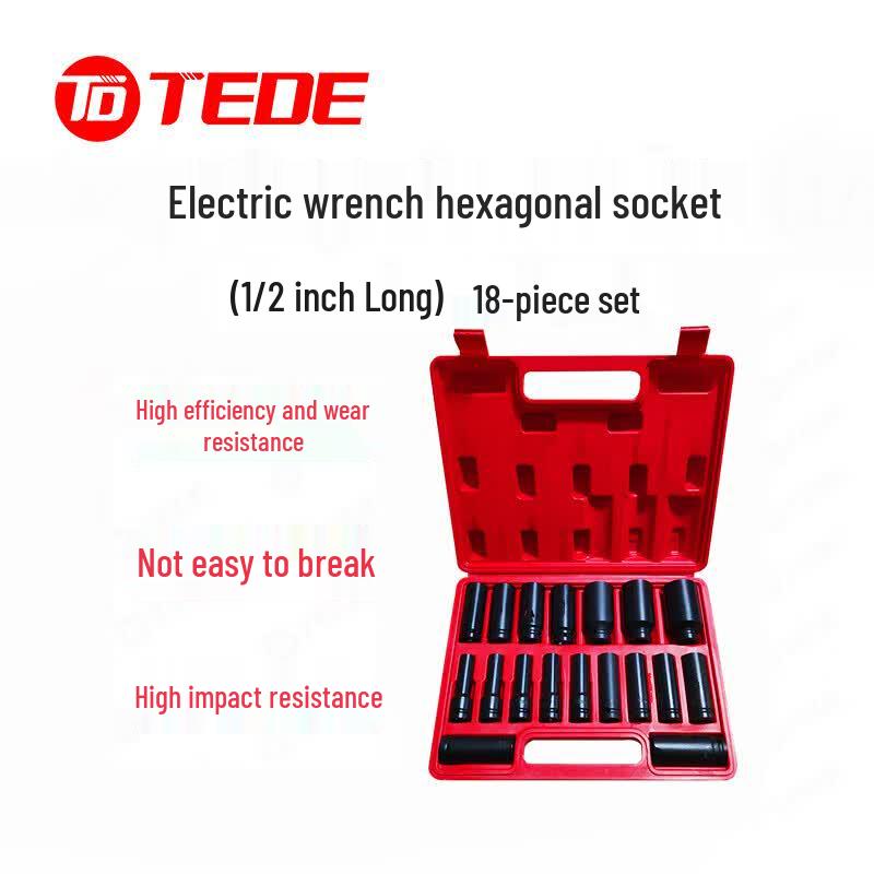 TEDE 18-Piece 1/2 Long Hex Socket Set YD-6618
