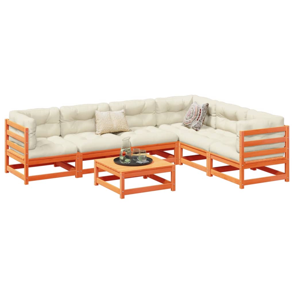 7 Piece Garden Sofa Set with Cushions Wax Brown Pine Wood