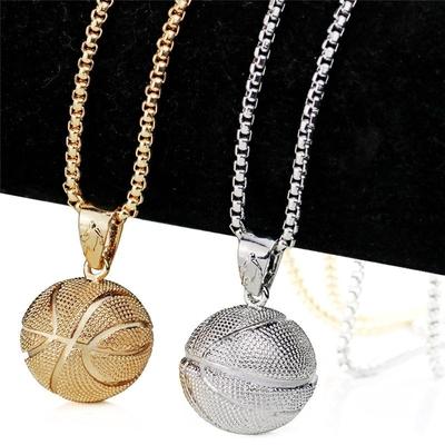 Three-Dimensional Basketball Pendant Necklace Hip-Hop Football Pendant Chains Accessories Men's Sports Ball Round Pendant Chain