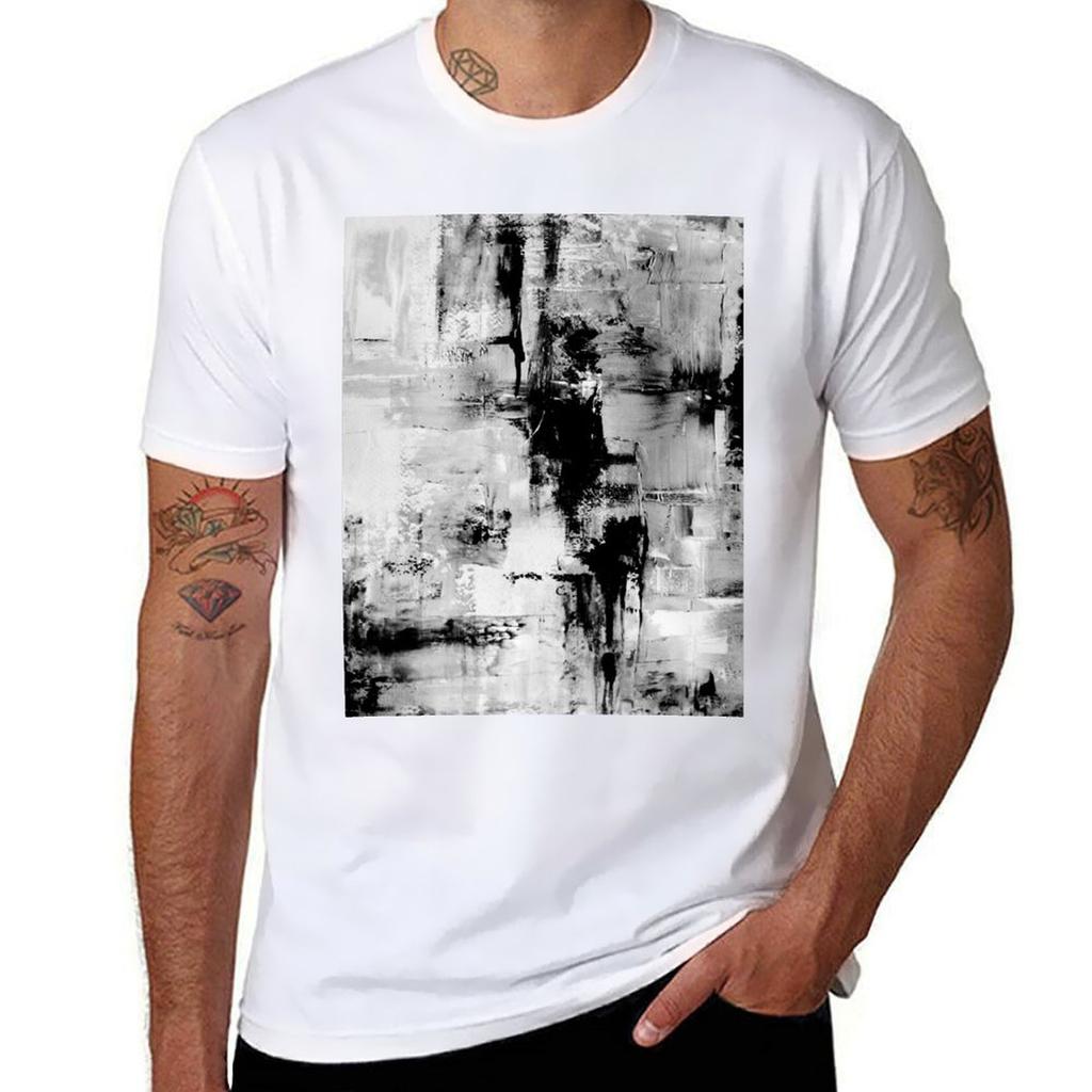 Schwarz-Weiß Abstrakte Kunst T-Shirt Leichtes Fitness Training T-Shirt