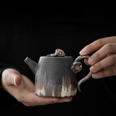 Japanese-style Wind Lotus Embossed Teapot Home Ceramic Retro Kung Fu Tea Set Zen Handmade Teapot Single Pot Hand-held Pot