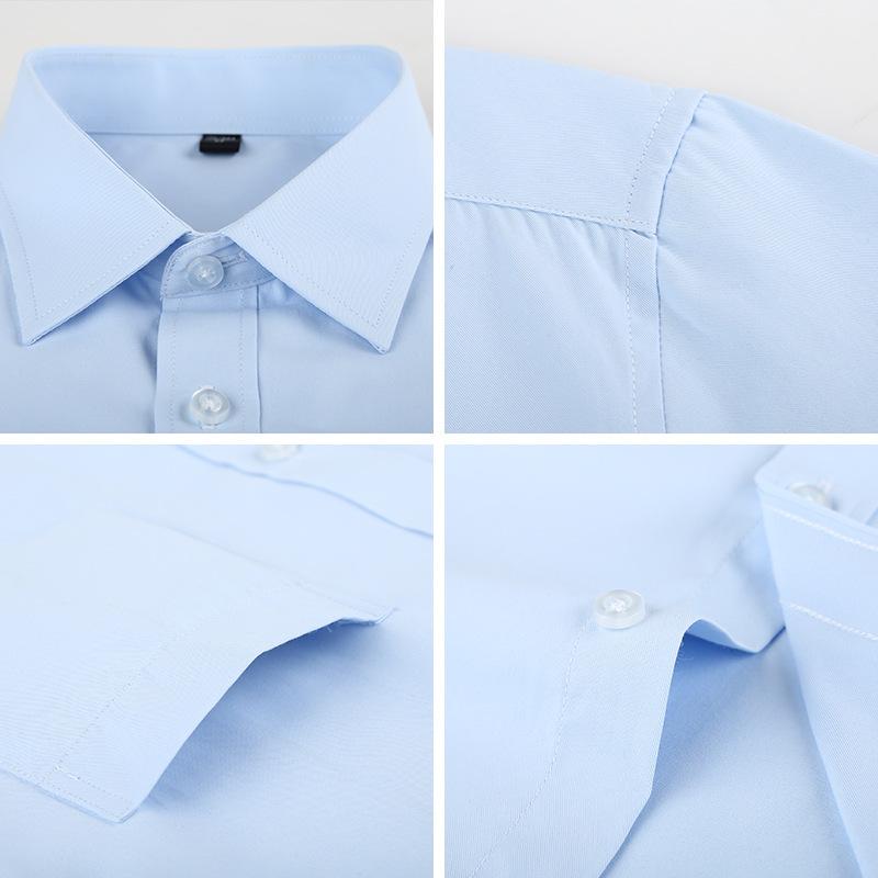 New Men Formal Shirt Long Sleeve Office Solid Color Striped Anti-Wrinkle Fashion Business Pocket White Social Pocket Shirt S-7XL