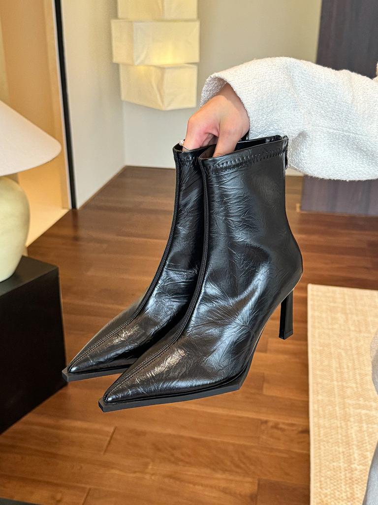 Maillard! Brown pointed high-heeled short boots women's autumn and winter new retro versatile stiletto boots