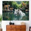 1Pc White Tiger Family Tapestry Wall Hanging, Decorative Fabric Poster for Bedroom, Living Room, Dorm & Home Decor