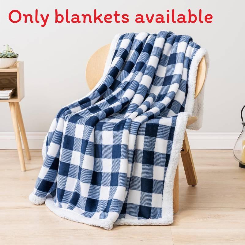 Black White Buffalo Plaid Winter Blanket With Plush Fleece For Couch And Bed Use 130X 150 CM синий