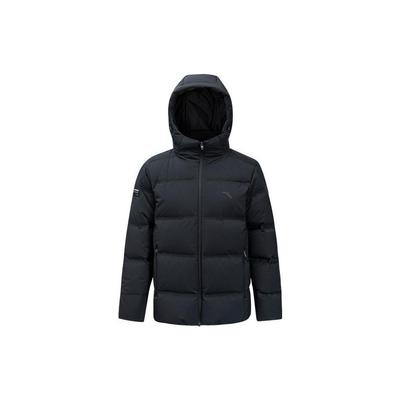 Einfarbige Daunenjacke mit Logo-Print und Reißverschlusskapuze für Herren Oberbekleidung Schwarz 952247912-4
