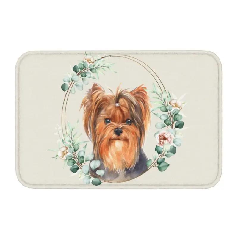 Custom West Highland White Terrier Dog In Floral Gold Wreath Doormat Non-Slip Entrance Door Floor Mat Garage Rug Carpet Footpad