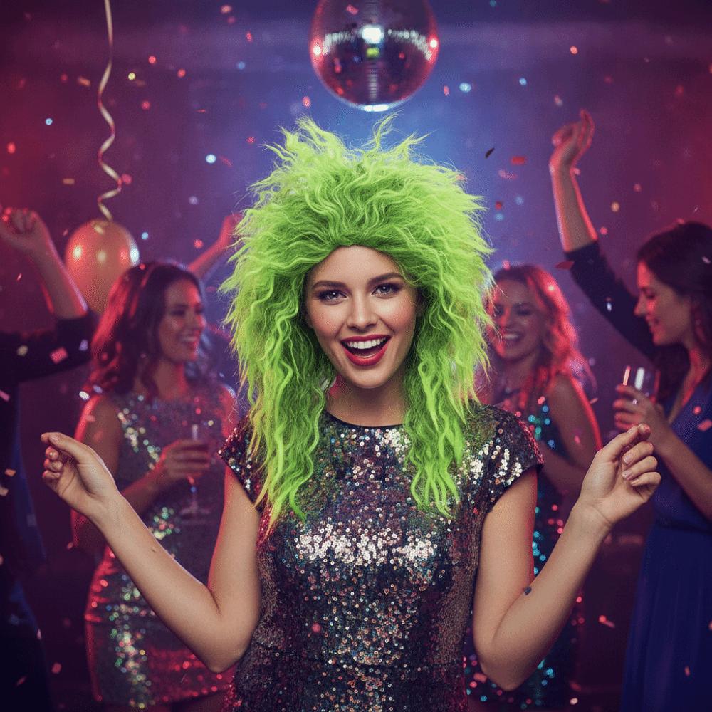 Tangerine/Green Halloween Costume Wig Voluminous Instant Noodle Style Hairpiece  Masquerade Ball