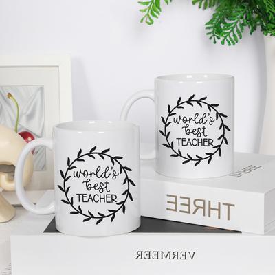 3D-trykk 11oz Sublimasjon Keramisk Tekopp Kaffekopp Ulike Designbilder Kjøkken Drikkeglass Bladmønster Lærerdagsgaver