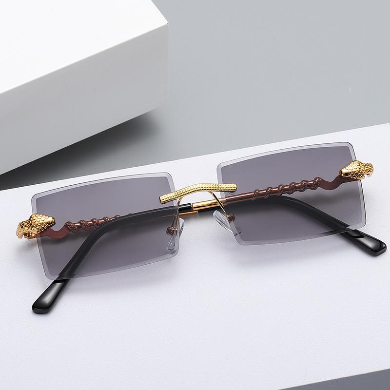 Stylish Retro High End Designer Style Travel Friendly No Rim Alloy Metal Square Shaped Male Female Sun Glasses