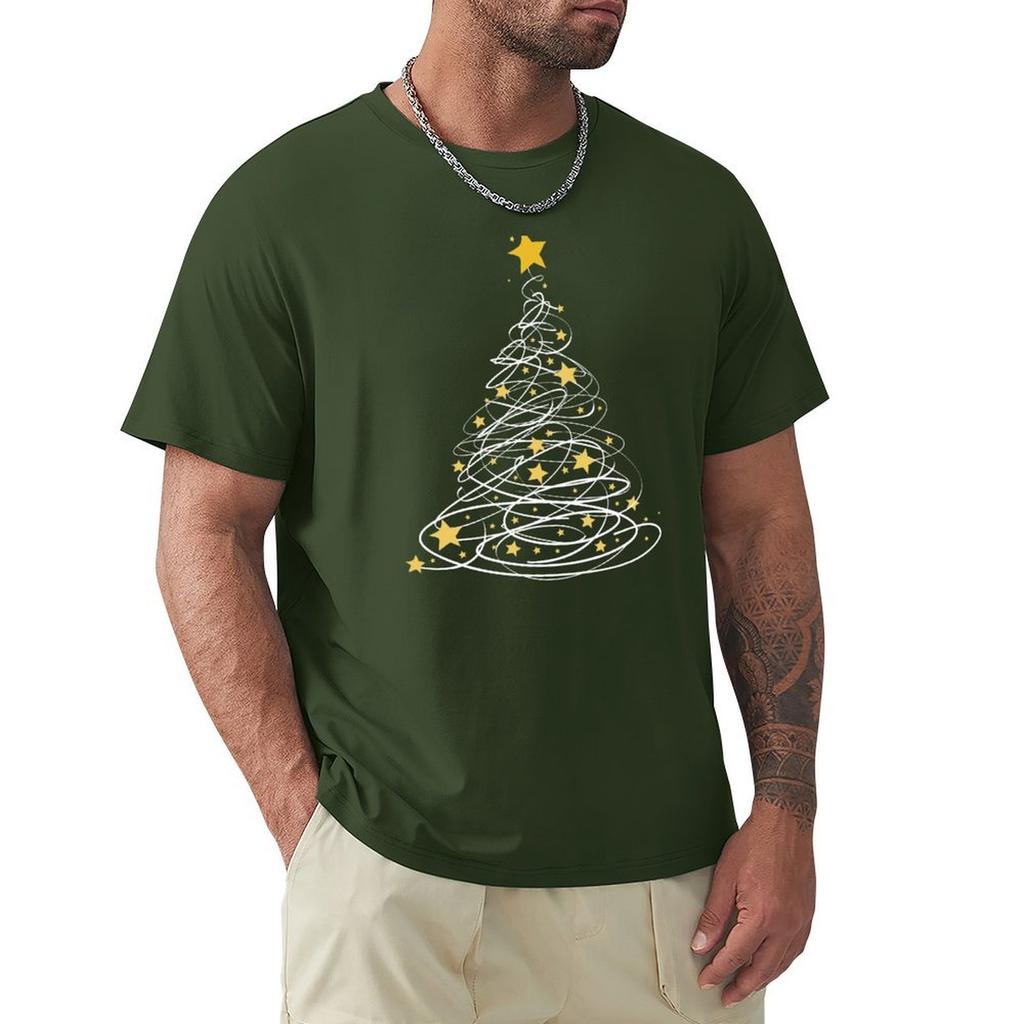Golden Christmas Tree Pen Art Stars Cute Xmas Lover Gift T-Shirt Tees Anime Figures Summer Clothes Shirts Men