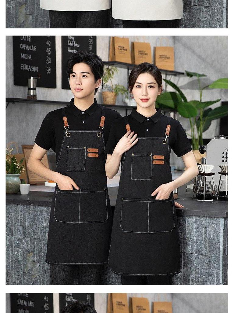 Stain-Resistant Canvas Apron with Logo for Catering, Milk Tea, Coffee, and Cake Shops
