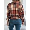 QICED Autumn and Winter Casual Checkered Fake Pocket Long-sleeved Woolen Jacket for Women's Wear