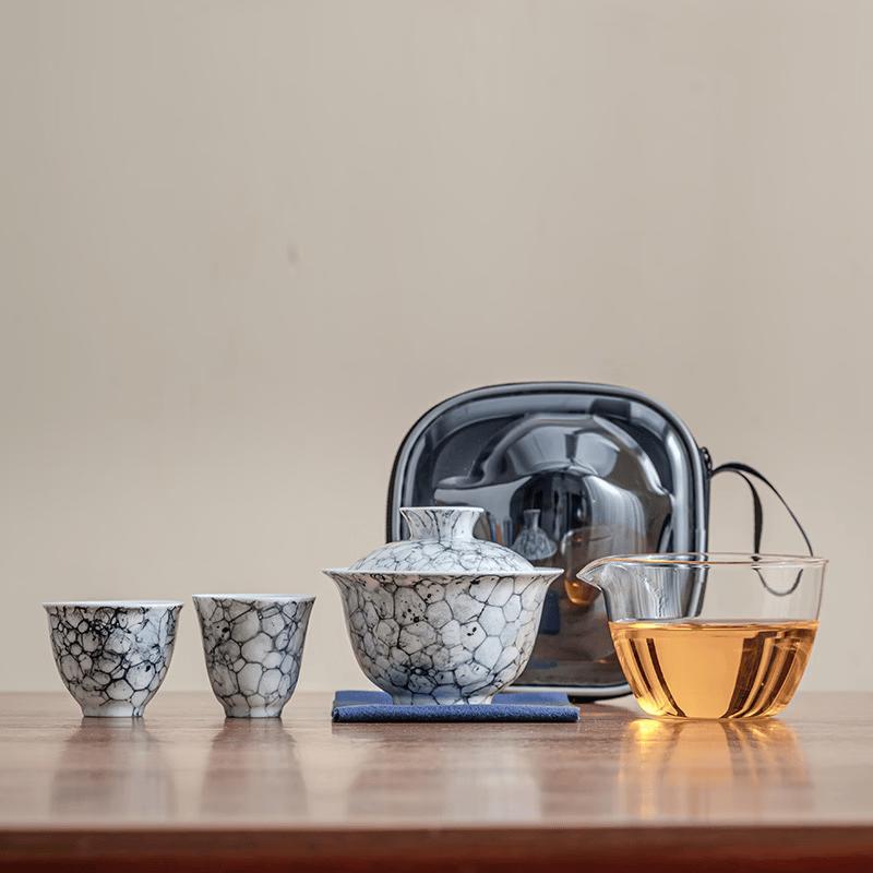 Kiln-Fired Bubble Glaze Ceramic Travel Tea Set