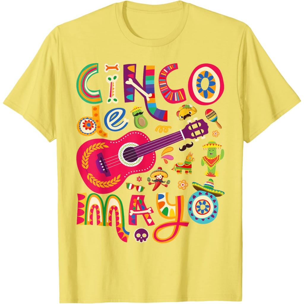 Cinco De Mayo Fiesta Guitar Graphic Tee Unisex's Casual Cotton T-Shirt