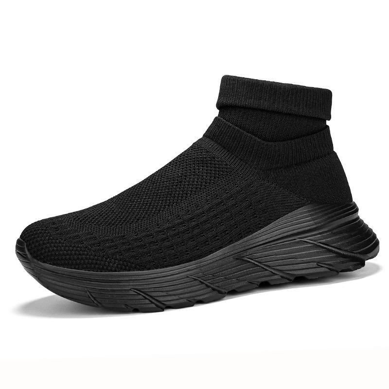 New Fly-woven Socks Shoes Men's Large-size Thick-soled High-top Couple Shoes Breathable and Lightweight Foot-fitting Mesh Sneakers