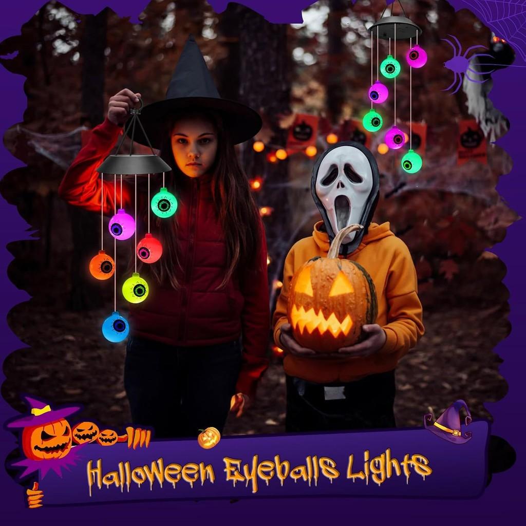 Enchanting Solar Led Wind Chime Light Featuring Pumpkin And Skull Ghost Eye For Outdoor Decor