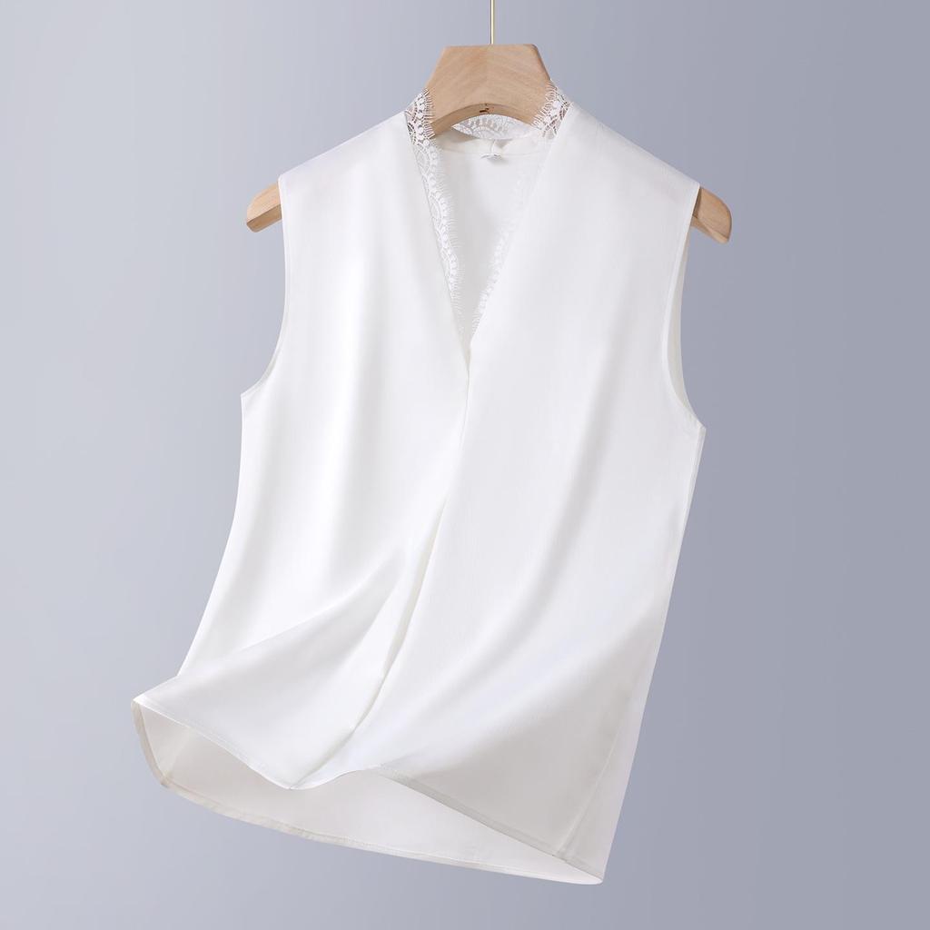 Black Spring/Summer Satin Lace Trim Vest – Slimming Women's Elegant Layered Top