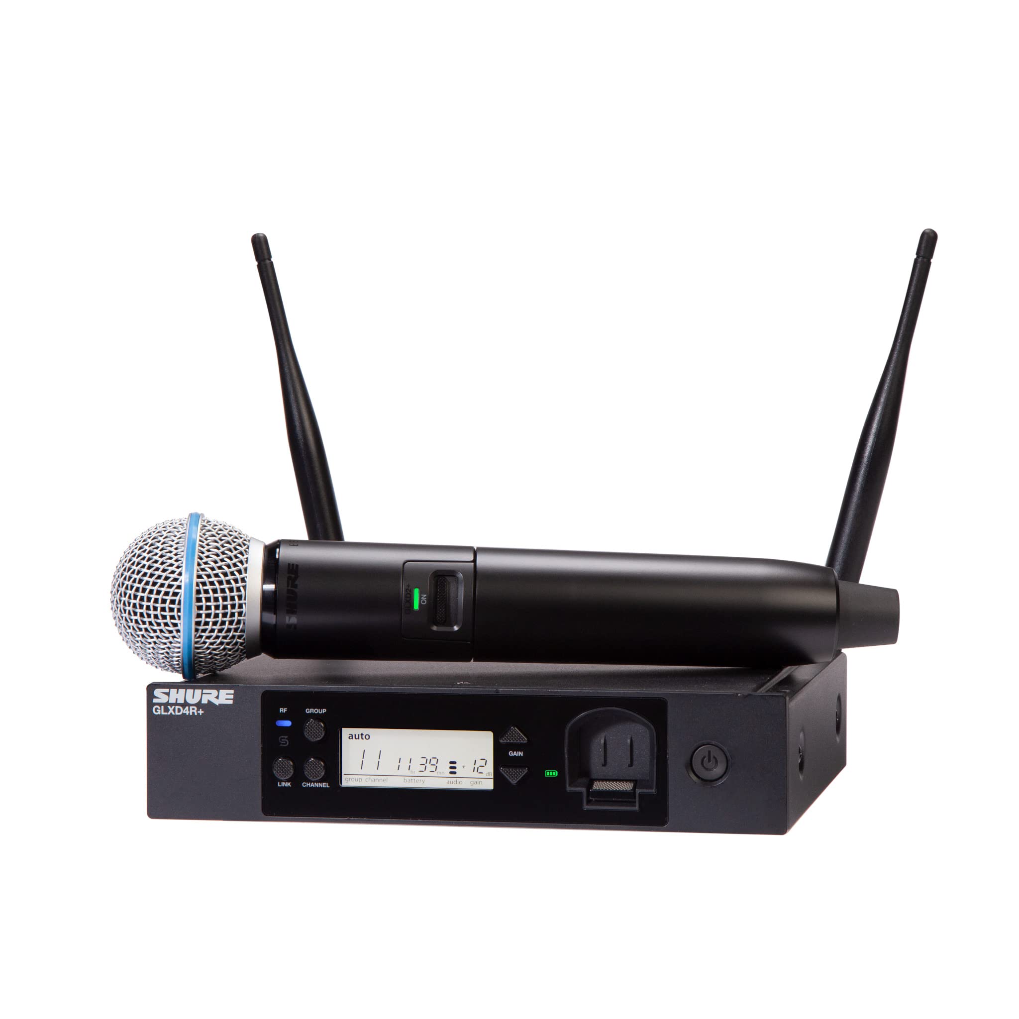 

Shure Digital Wireless System with and BETA58A BETA58 Wireless Handheld and Easy and Stable Up to 60m Range GLX-D+ GLX-D24R+ Half-Rack Receiver, чорний