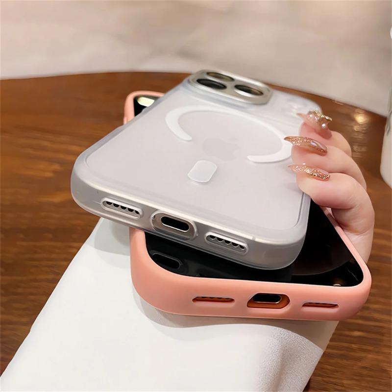 Luxusní matně průhledný kryt na telefon pro Magsafe pro iPhone 17/16/15/14/13/12 Pro Max Ochrana objektivu Air Kryt pro bezdrátové nabíjení
