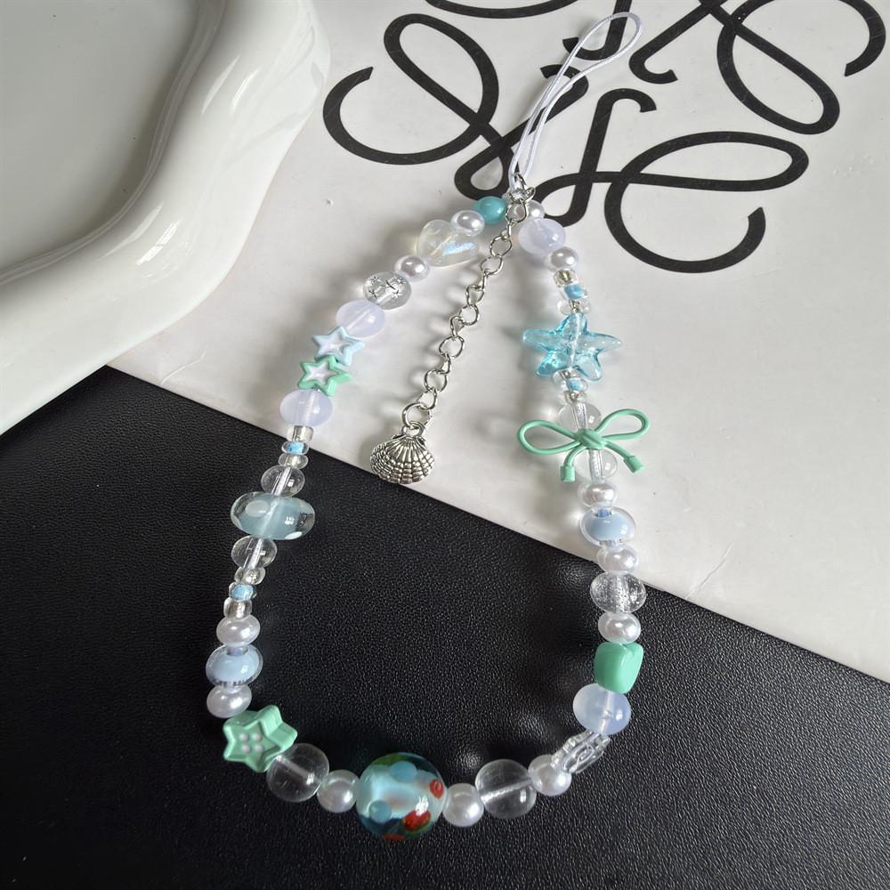 Summer Blue Green Starfish Bow Phone Lanyard With Pvc Beaded Diy Chain For All Ages