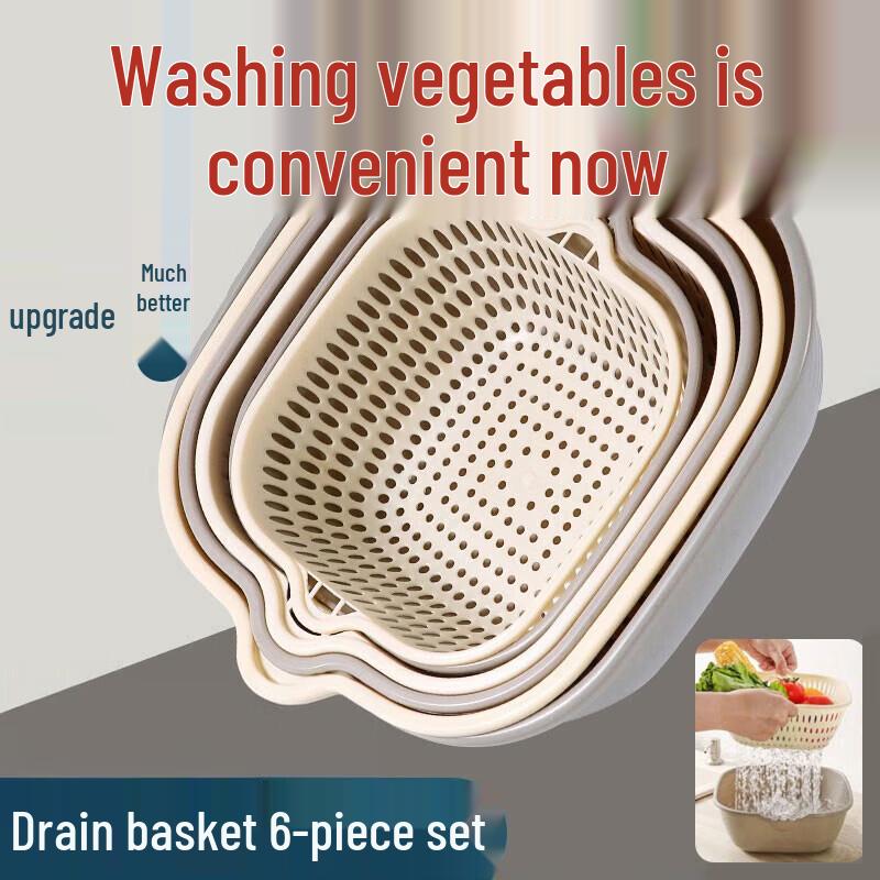 Melamine Double-Layer Kitchen Washing and Draining Basket Set