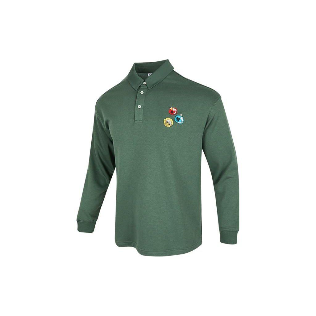 Adidas Neo Pattern Embroidery Logo Print Collar Long Sleeve Polo Shirt Unisex Tops Green HM9951