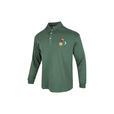 Neo Pattern Embroidery Logo Print Collar Long Sleeve Polo Shirt Unisex Tops Green HM9951