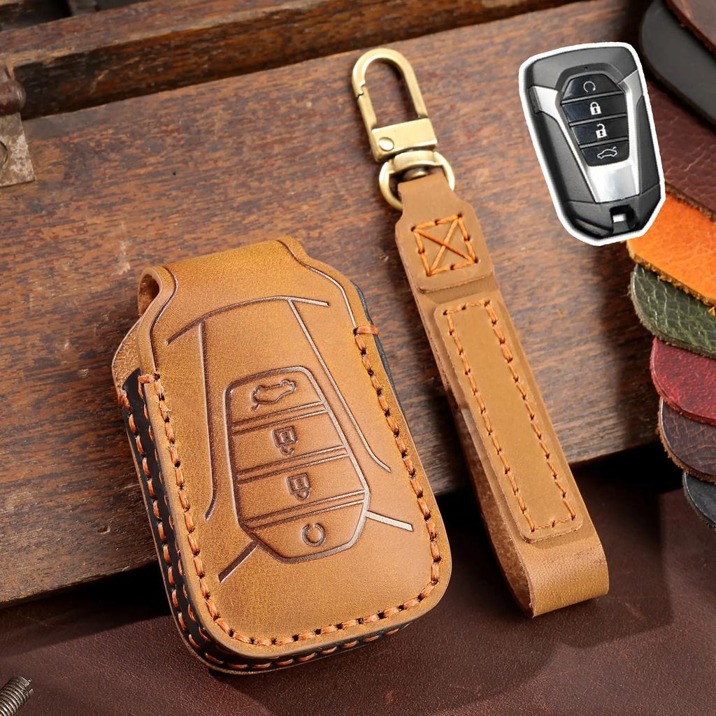 Leather Car Key Cover Keychain Holder Case Protector for For Isuzu D-MAX MUX Truck DMAX 2021 Smart Remtoe Accessories