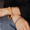 European American INS Style Irregular Hammered Texture Bracelet, 18k Gold-Plated Titanium Steel, Simple Retro Design.