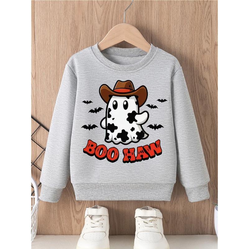 European sizes Halloween Boys Graphic Crewneck Sweatshirt Cute Beanie Glasses Print Long Sleeve Pullover Funny Bruh Text Top Kids Fall Gift