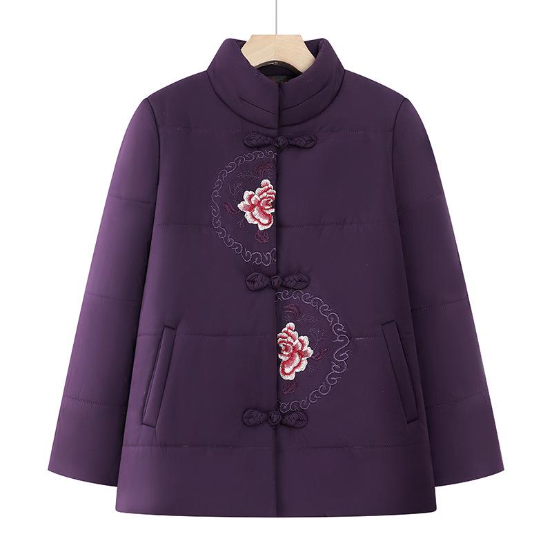 Grandma s Fleece-Lined Cotton Jacket - Short, Warm Winter Wear for Middle-Aged and Elderly Women 3XL фиолетовый