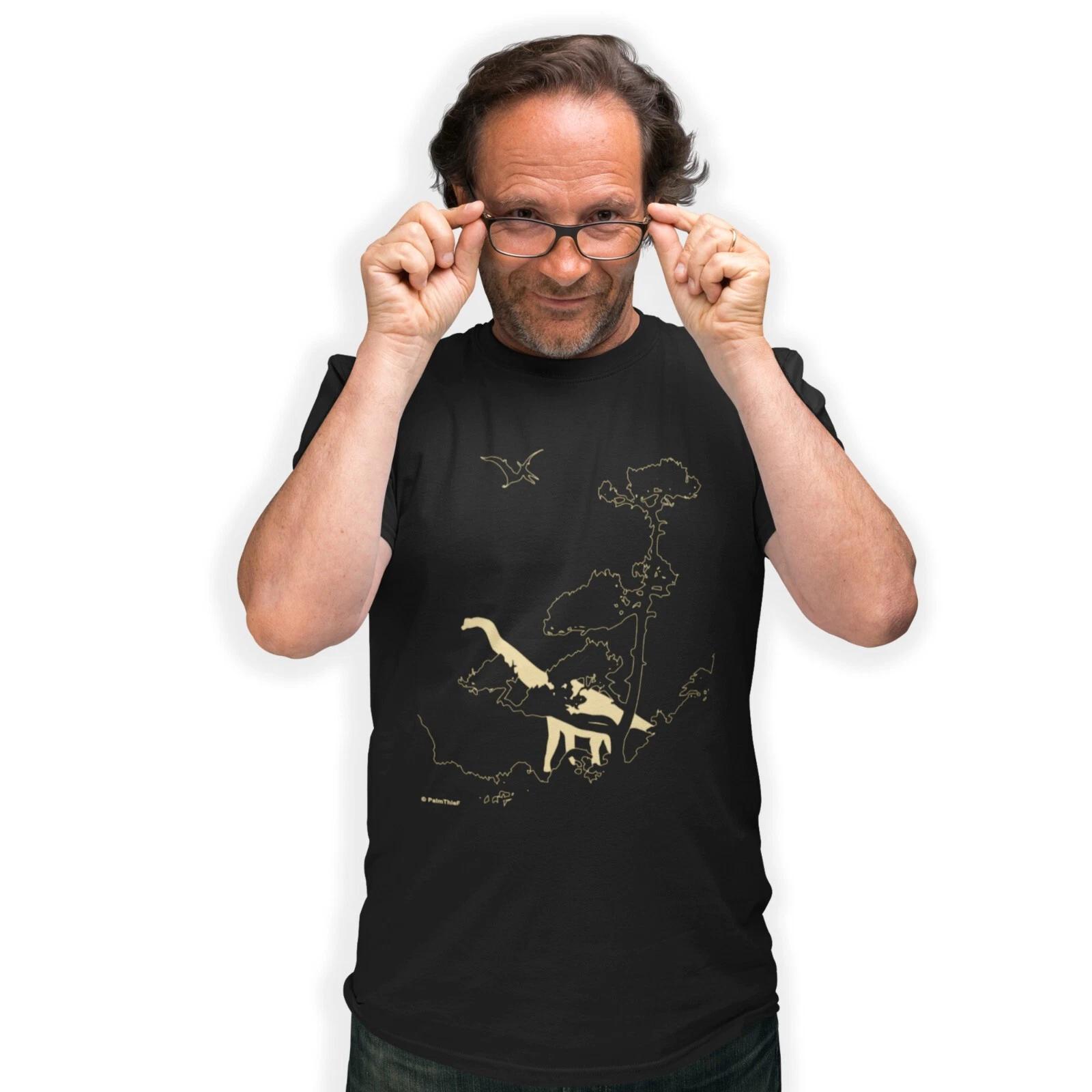 Trees and Brontosaurus Silhouette T-Shirt Dinosaurs Line Art Birthday Gift S