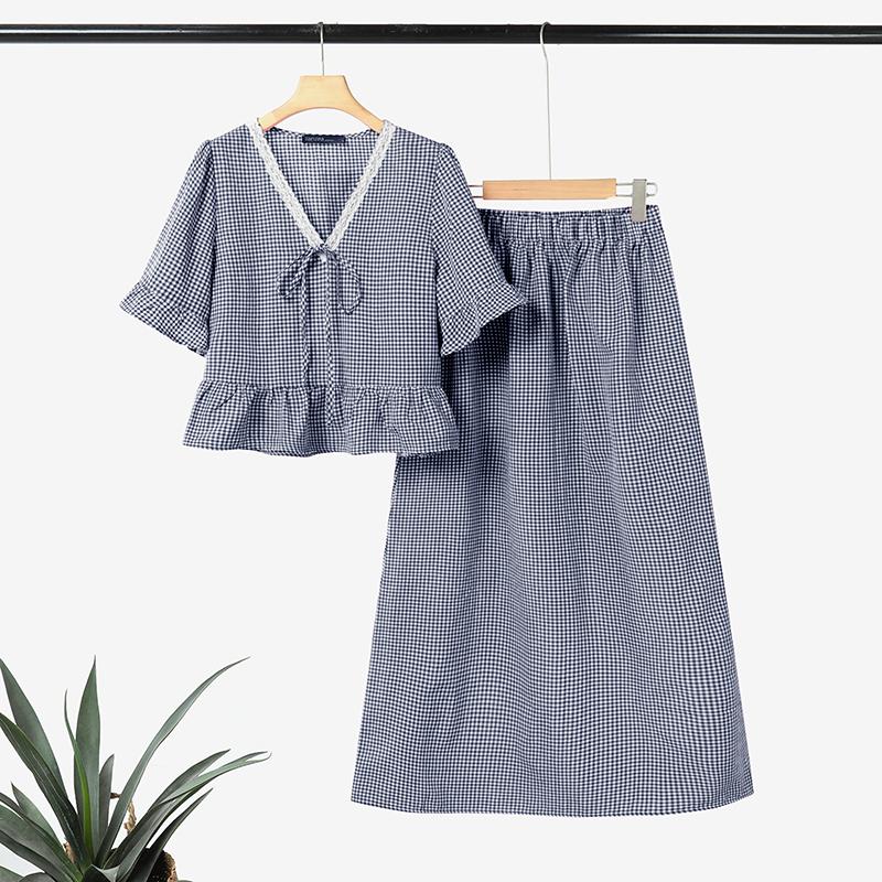 ZANZEA Women Short Sleeve Blouse and Long Skirts Plaid Print Summer Two Piece Sets