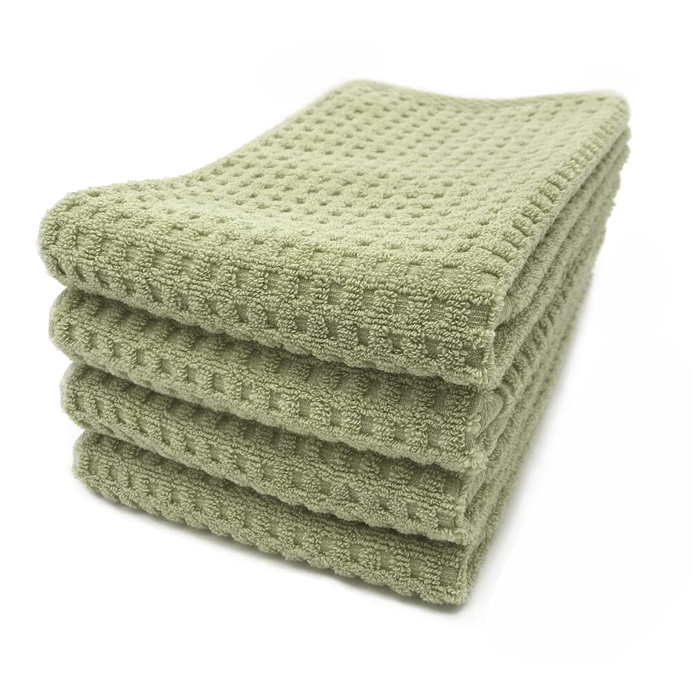 Matcha Waffle Unspun Yarn Face Towel 4-Piece Set Comfort Time