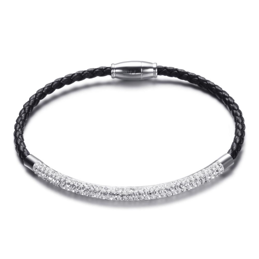 Women s Stainless Steel Double Row Rhinestone Magnetic Bracelet