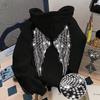 Women's Hooded Long Sleeve Loose Fit Pullover Sweatshirt Rhinestone Angel Wings Graphic Streetwear Casual Hoodie