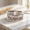Leather Bohemian Style Bracelet Crystal Stacked Zircon Bracelets Heart Woven Bracelet  For Women