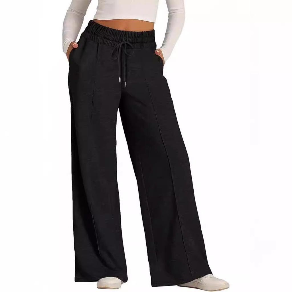 Women's Solid Color Wide-Leg Drawstring Elastic Waist Sweatpants - Spring/Summer
