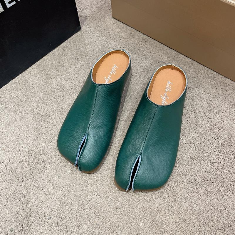 Summer And Autumn New Fashion Trend Split Toe Half-slip Small Leather Shoes Women's Soft Sole Comfortable Wrap-around Slippers