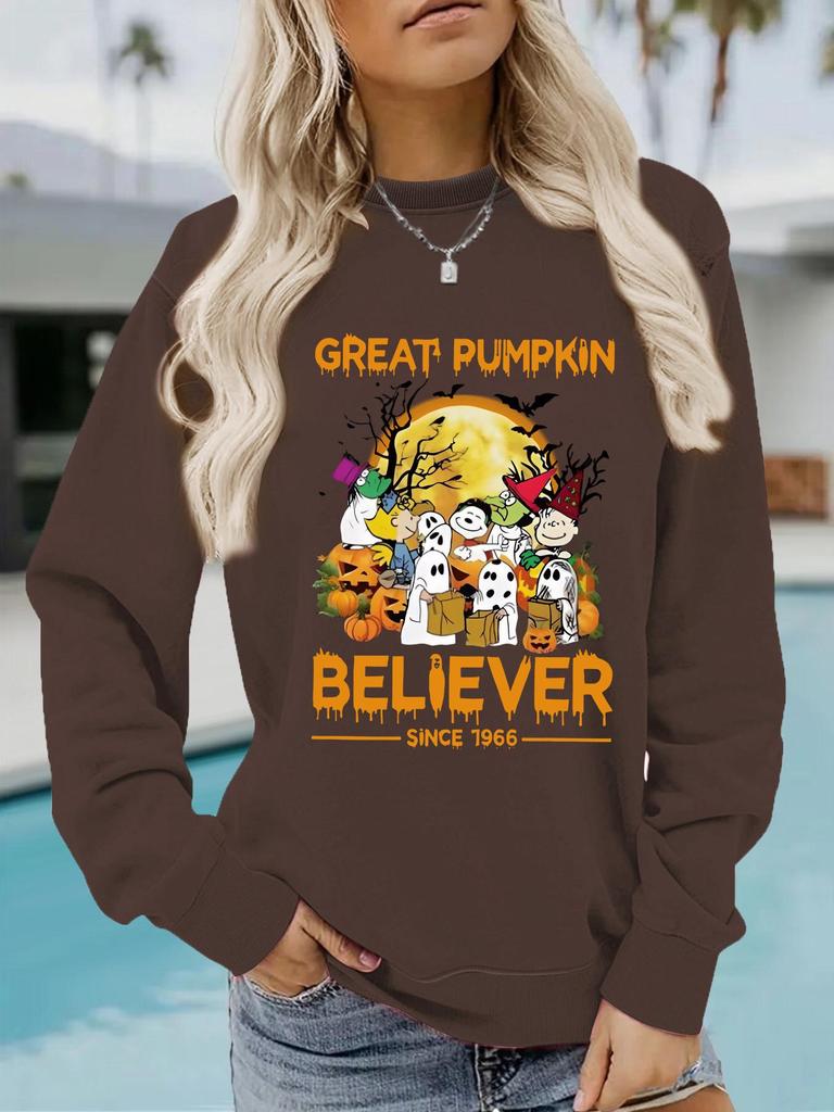 European & American Halloween Print Women's Casual Long Sleeve Crew Neck Sweatshirt for Autumn & Winter