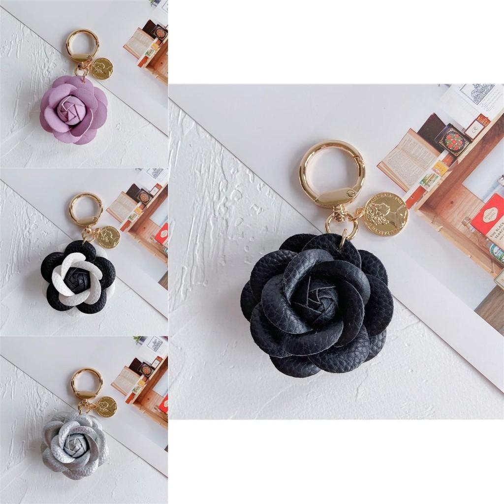 Stylish Leather Tea Flower Car Keyring Adorable Floral Bag Hanging Decoration