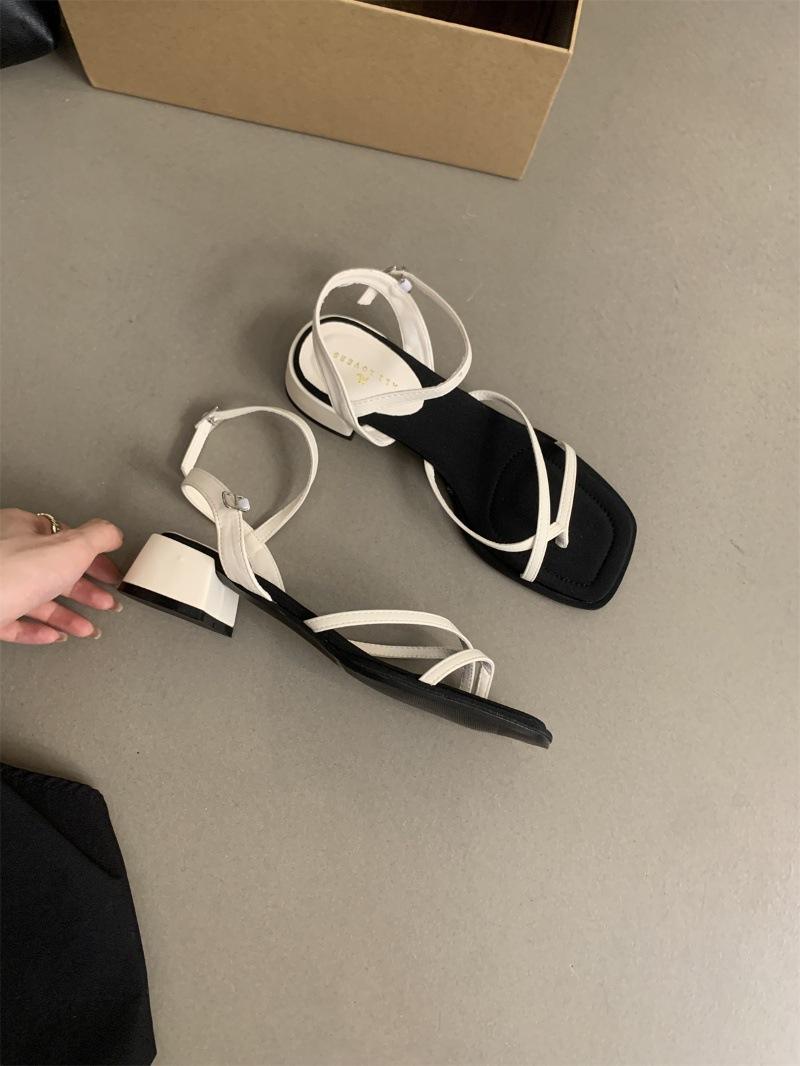 

Босоножки на грубом каблуке, женская летняя одежда, новые универсальные туфли в стиле французской феи на среднем каблуке с юбкой, женские вечерние туфли 35